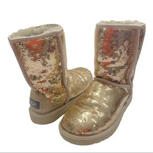 UGG Women's Gold Sequin Classic Short Boots